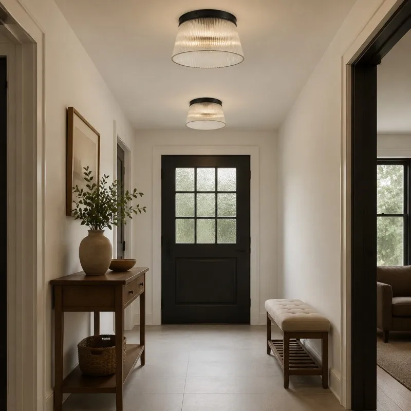 Lillian black flush mount in an entryway
