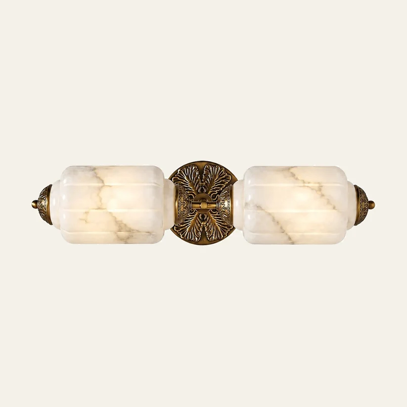 Brass horizontal alabaster double-light wall sconce
