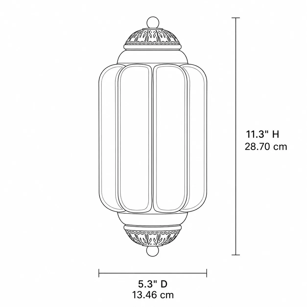 Eloise dimension diagram: 5.3 inches diameter and 11.3 inches high