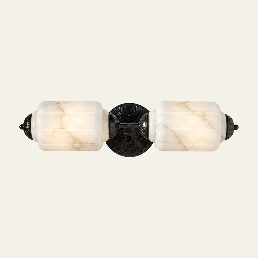 Black finish horizontal double-light alabaster sconce