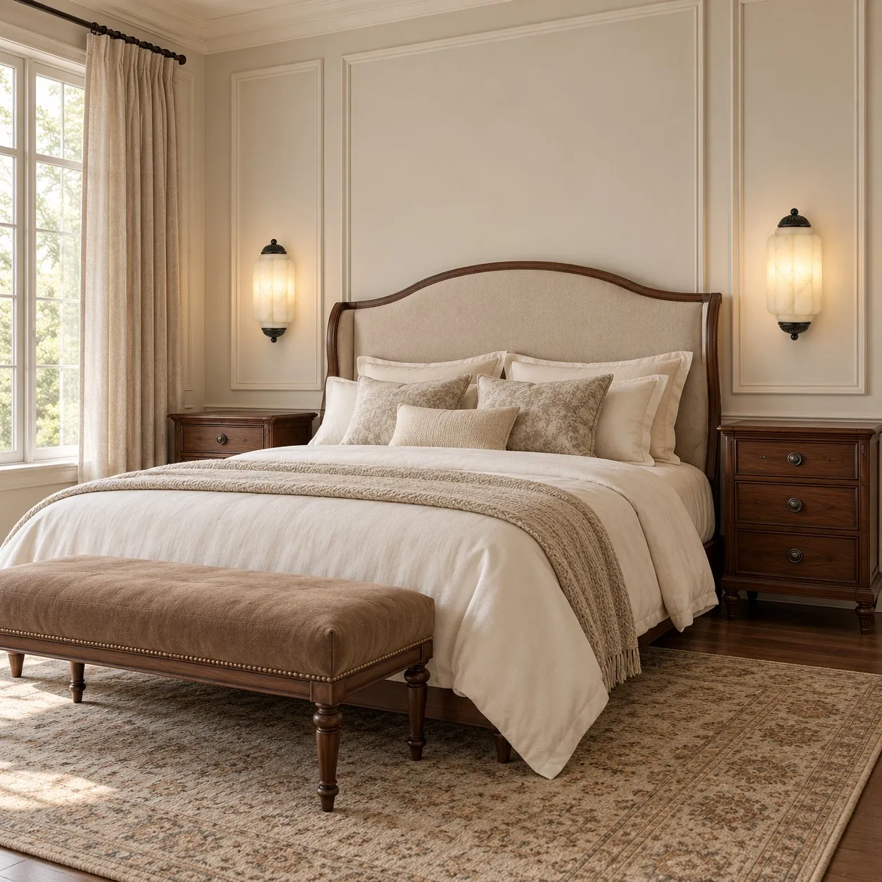 Black Eloise sconces beside a bed