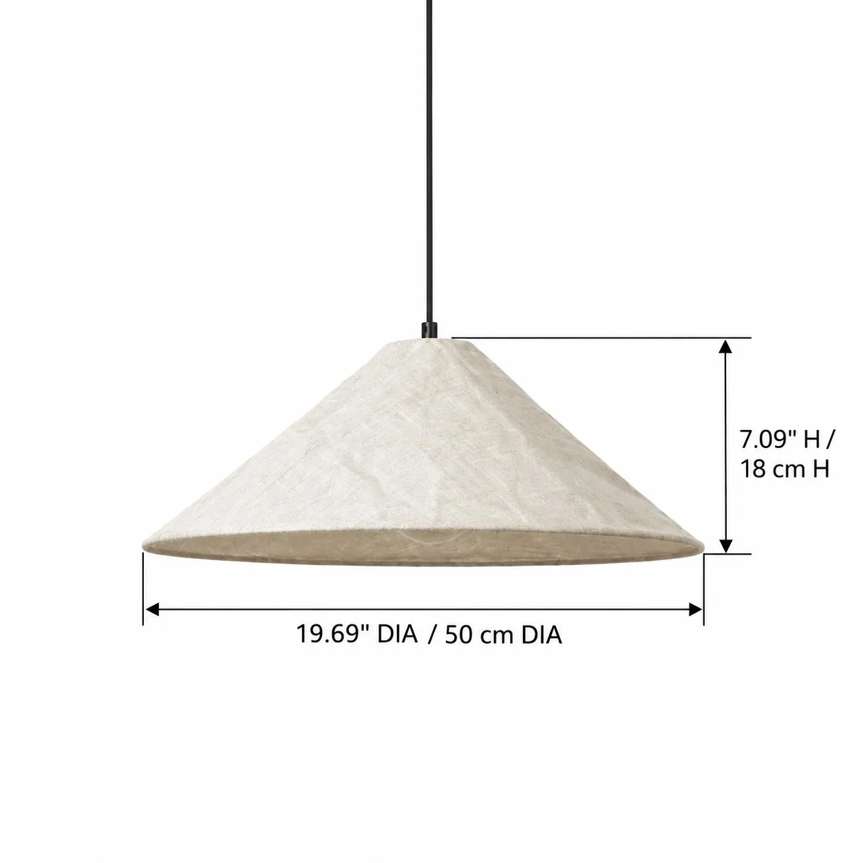 Small Auden shade dimension diagram: 50 cm diameter and 18 cm high