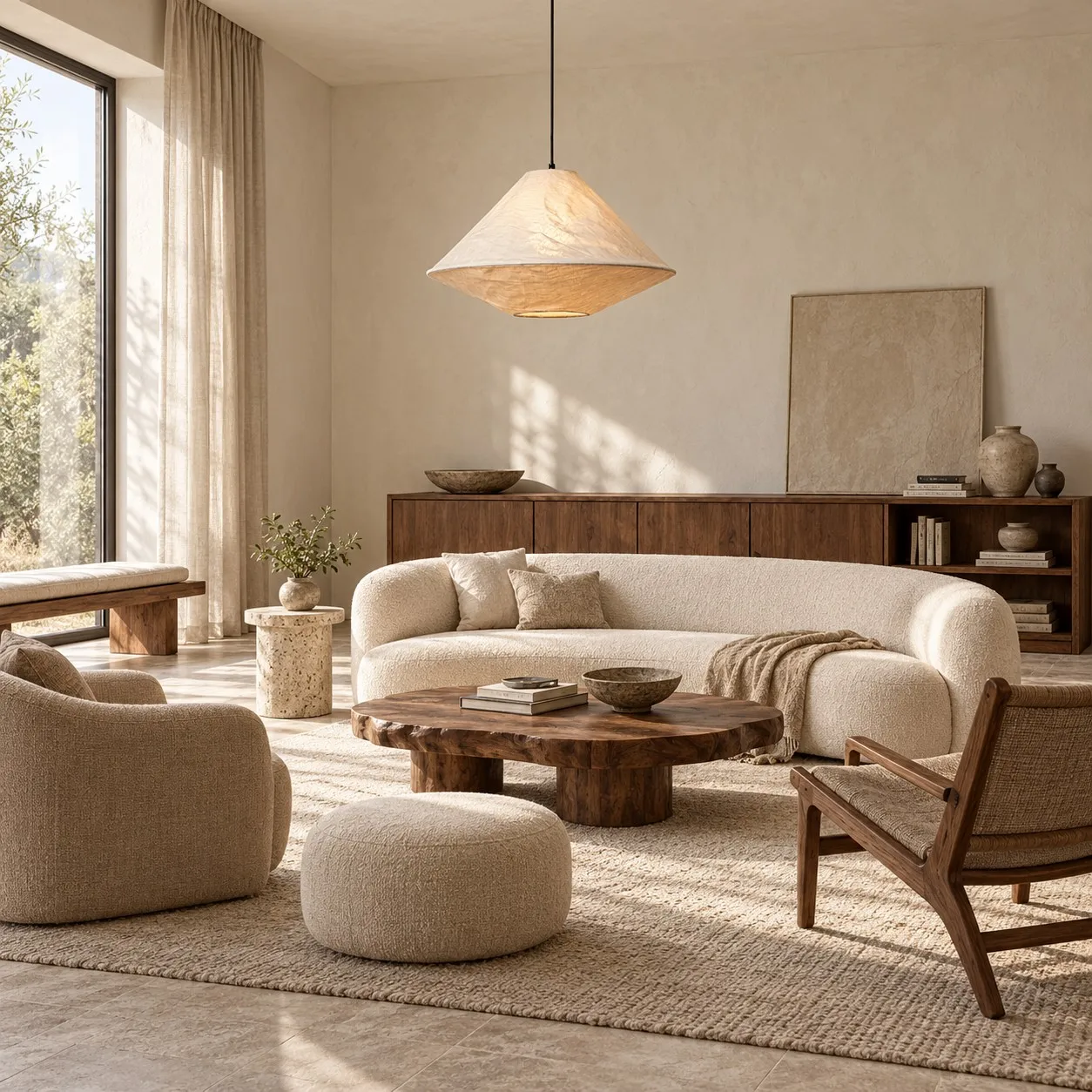 Moore pendant in a living room by day