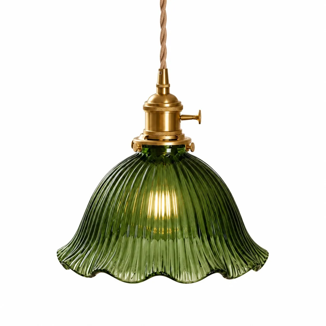 Green Basquiat scalloped ribbed glass pendant