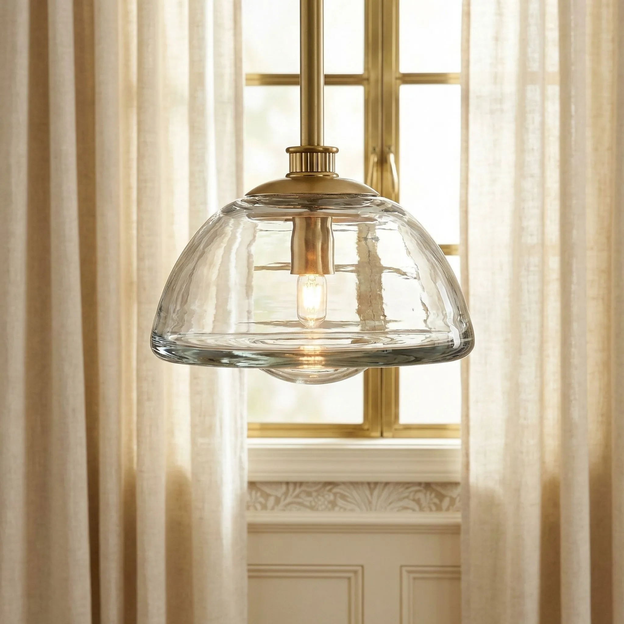 Brenna Modern Brass Cast Glass Dome Pendant Light