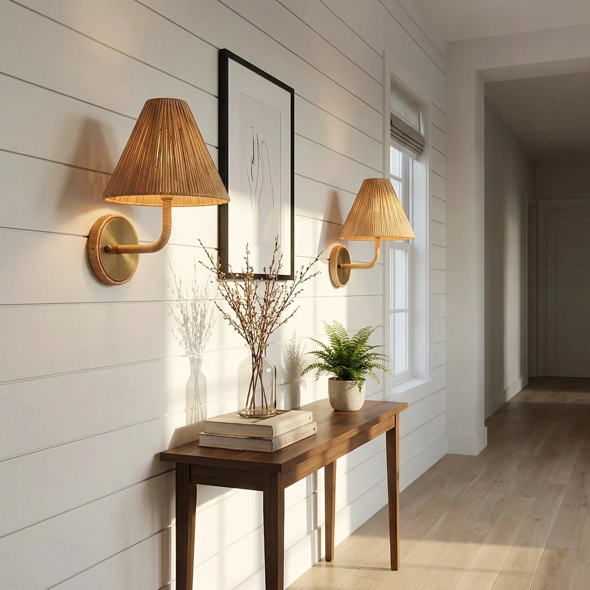 Calmyn Natural Woven Rattan Cone Wall Sconce