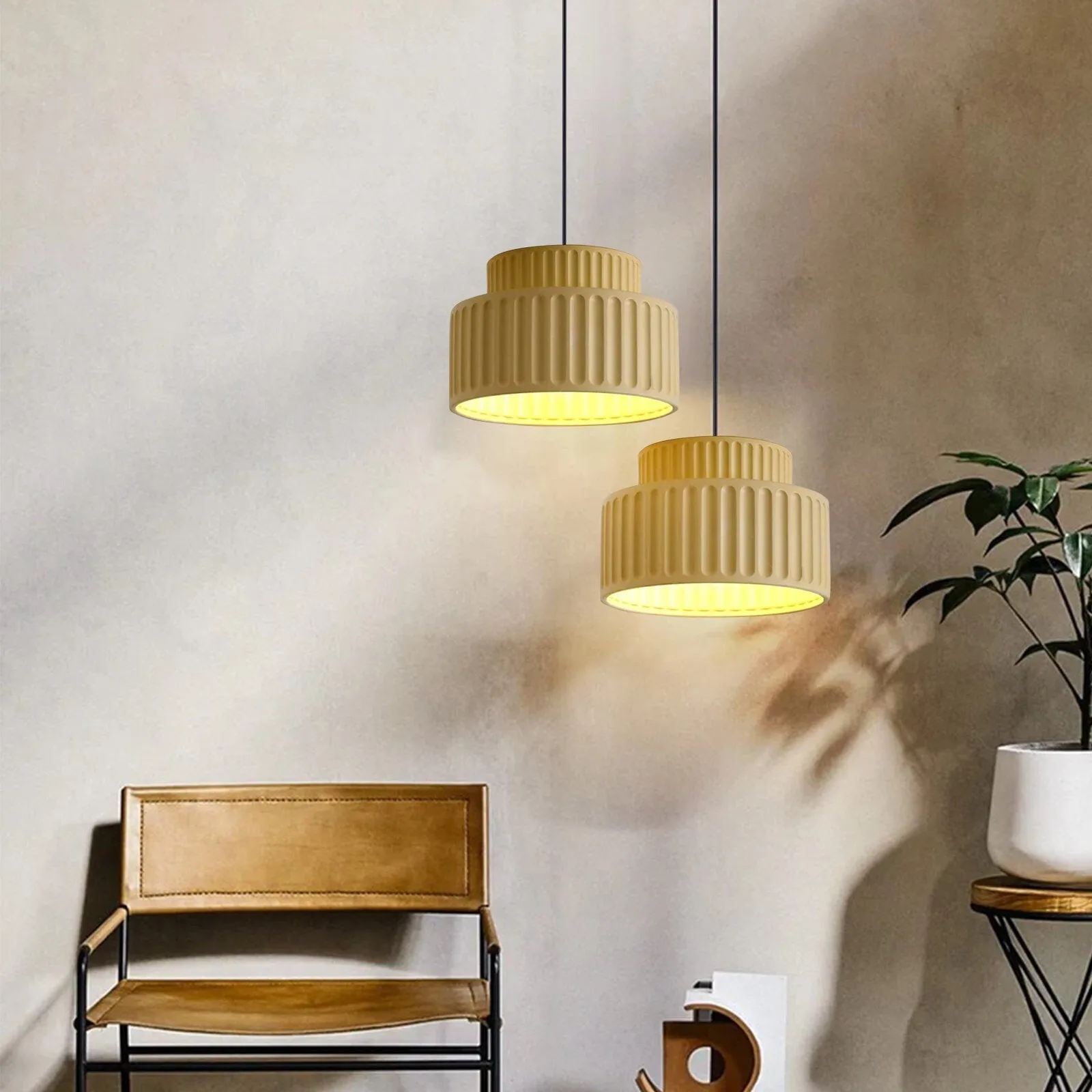 Brisby Striped Frosted Fluted Ceramic Pendant Light