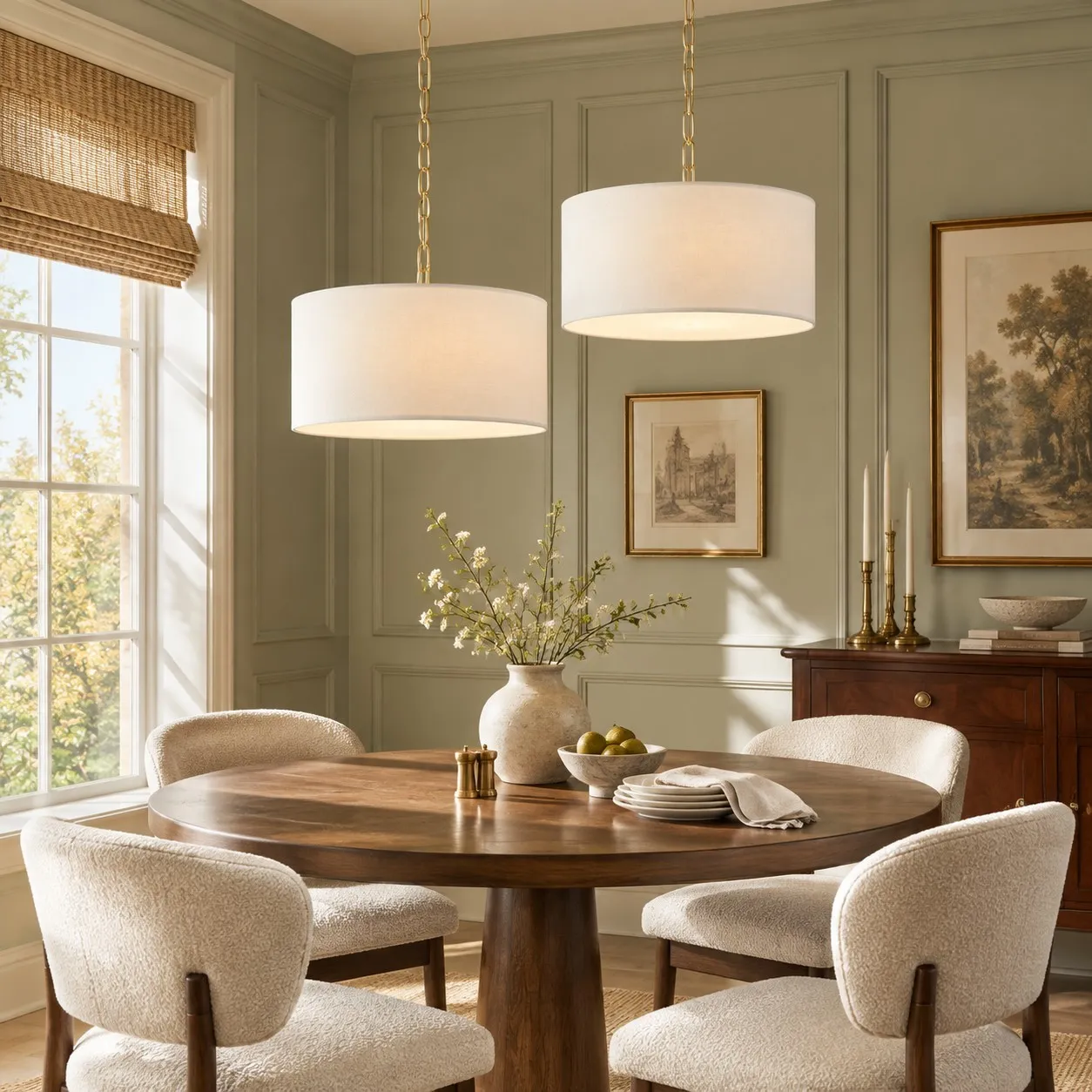 Toren Modern White Linen Drum Pendant Light