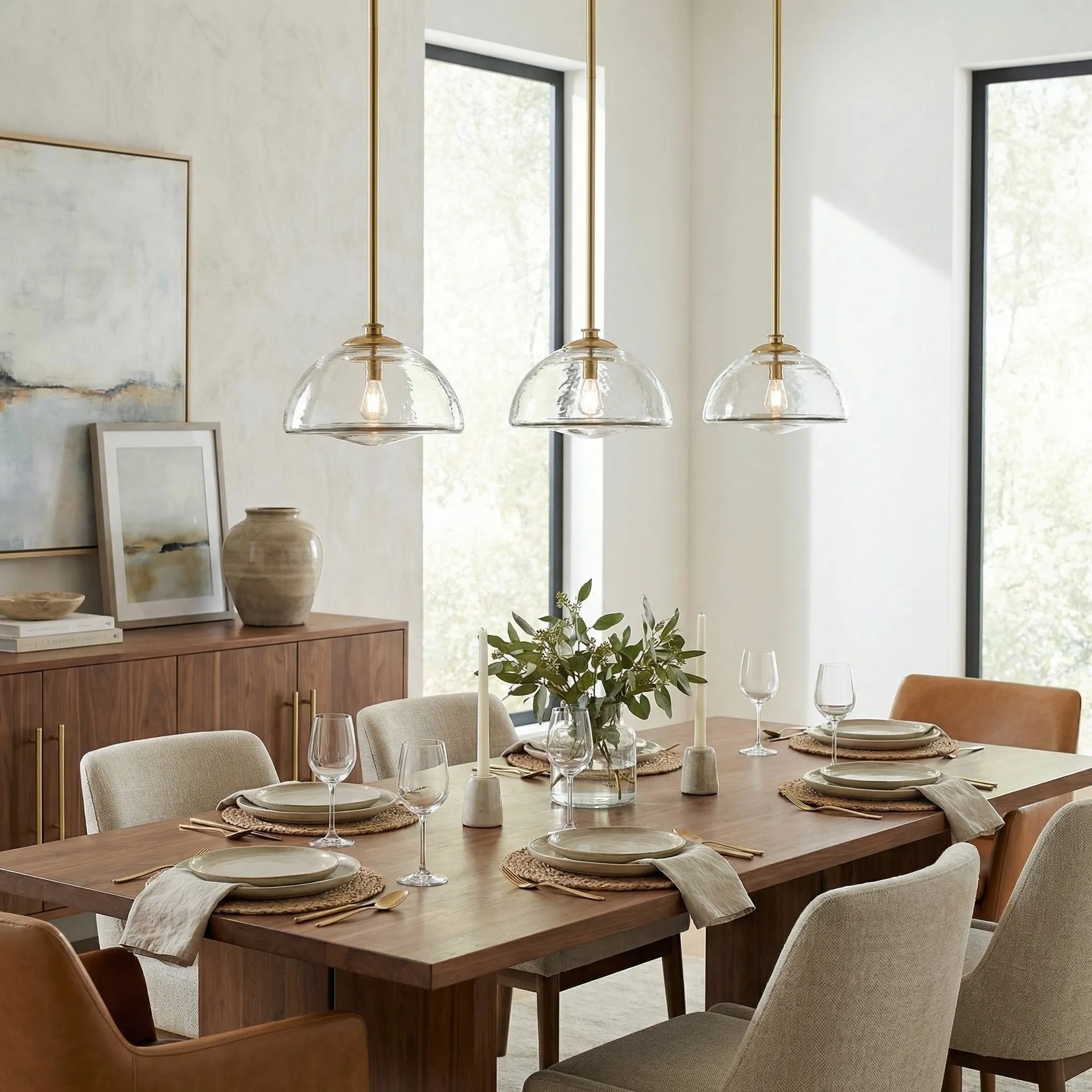 Brenna Modern Brass Cast Glass Dome Pendant Light