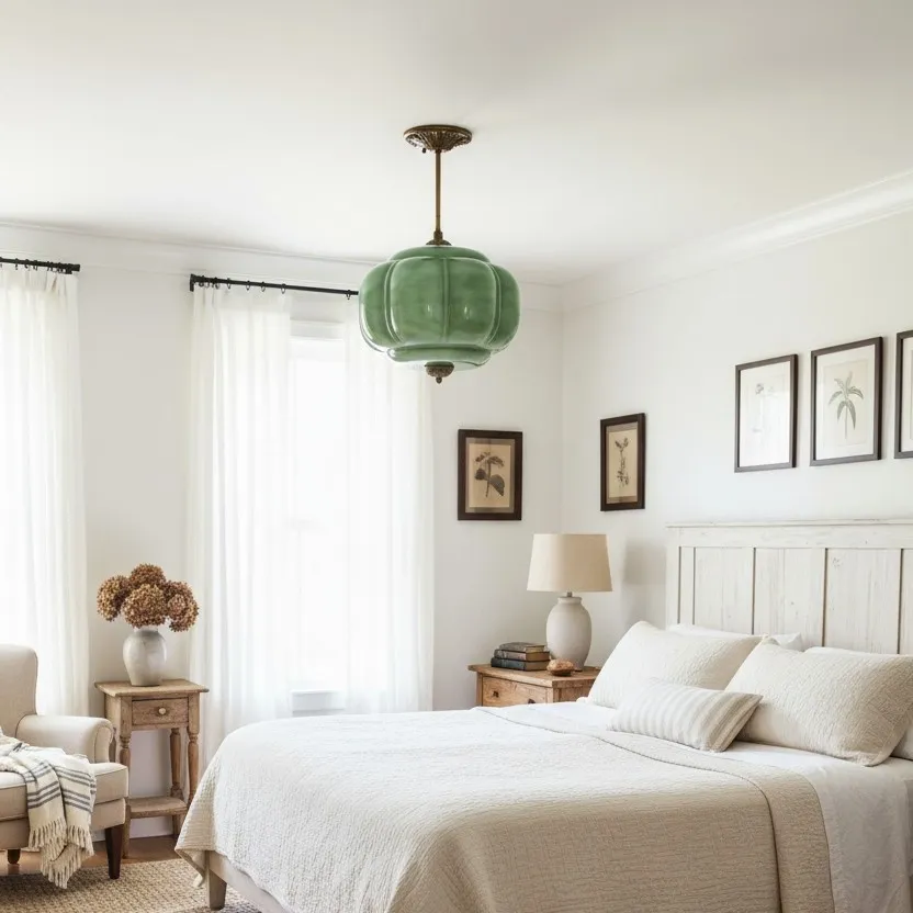 Elegant Eloise Scallop Milk Glass Semi-Flush Mount Ceiling Light - Vintage Brass Frame and Pumpkin Shape