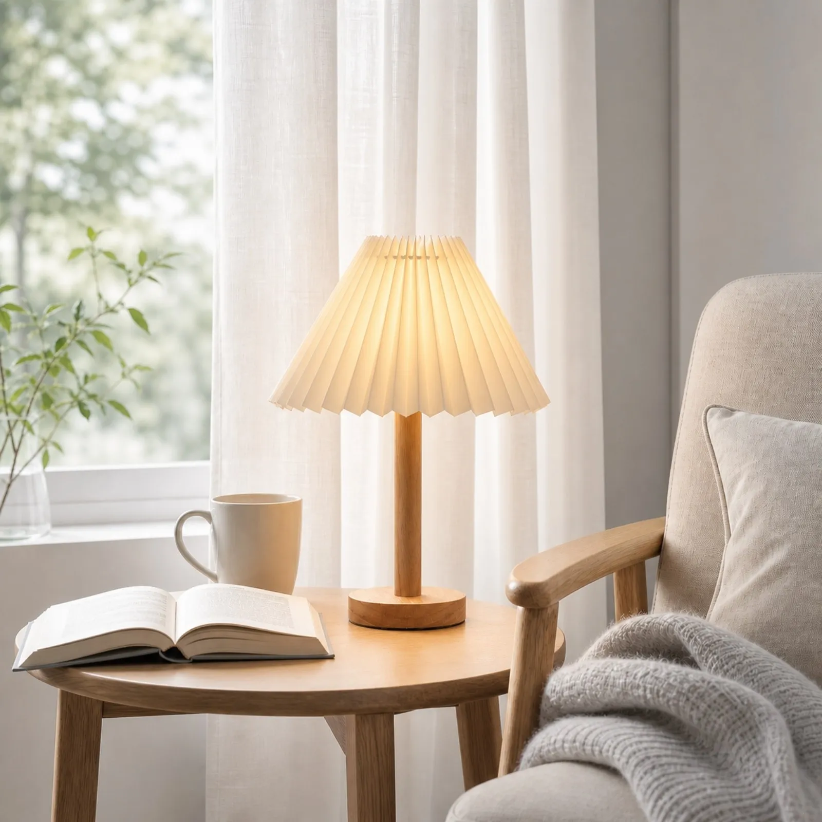 Dervish Wabi-Sabi Pleated Wooden Small Table Lamp
