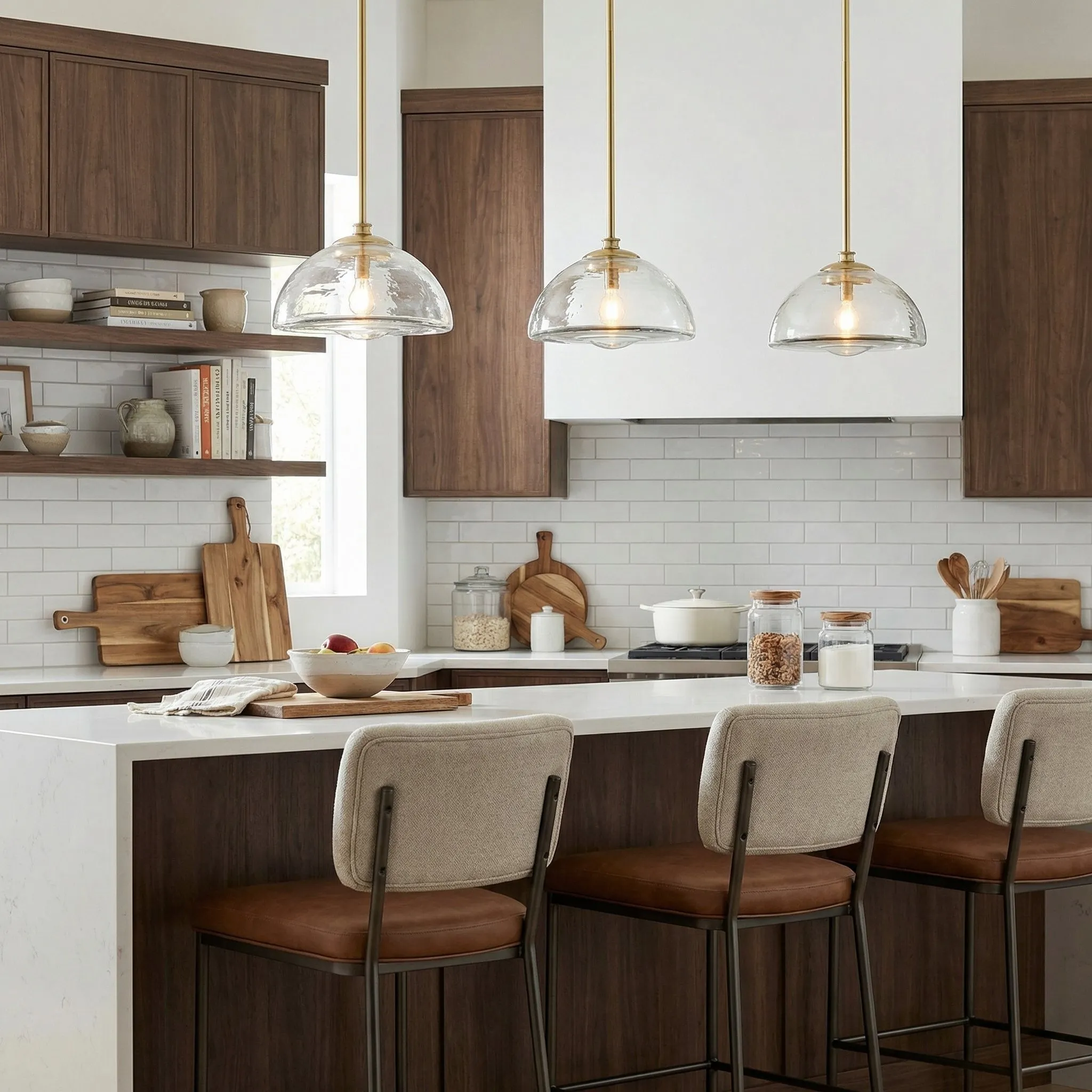 Brenna Modern Brass Cast Glass Dome Pendant Light