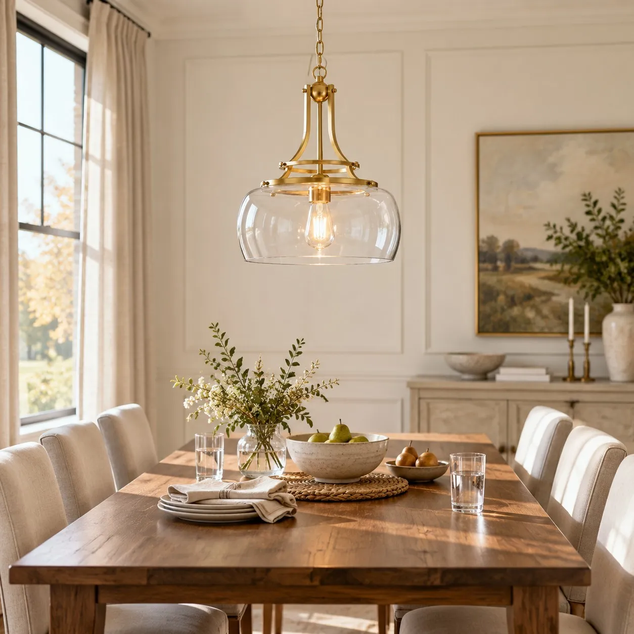 Thalys Brushed Gold Clear Glass Shade Charleston Pendant Light