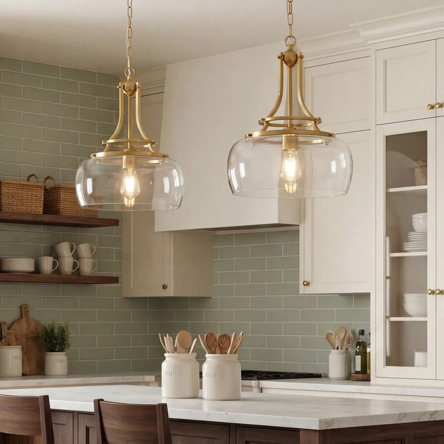 Thalys Brushed Gold Clear Glass Shade Charleston Pendant Light