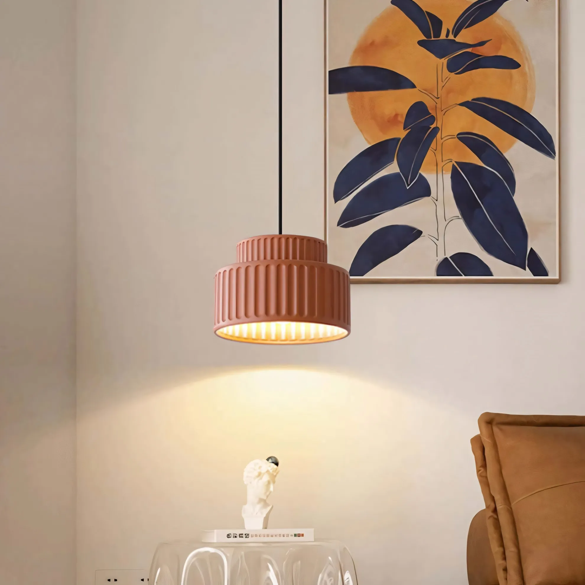 Brisby Striped Frosted Fluted Ceramic Pendant Light