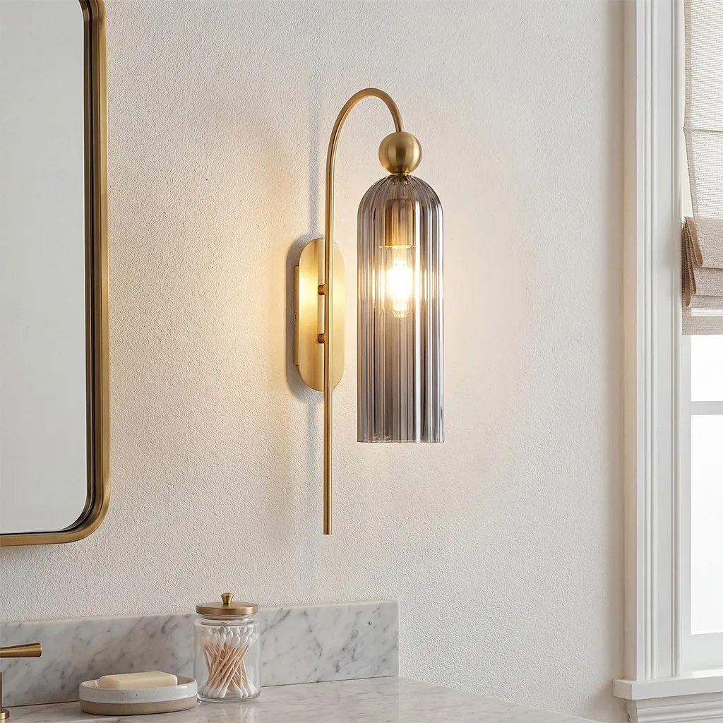 Emrys Modern Gold Fluted Glass Cylinder Sconce
