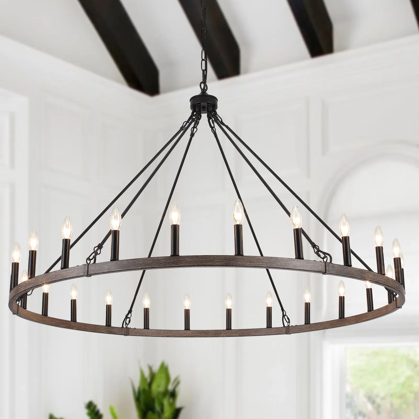 Raeth Farmhouse 24 Lights Wagon Wheel Candle Style Chandelier