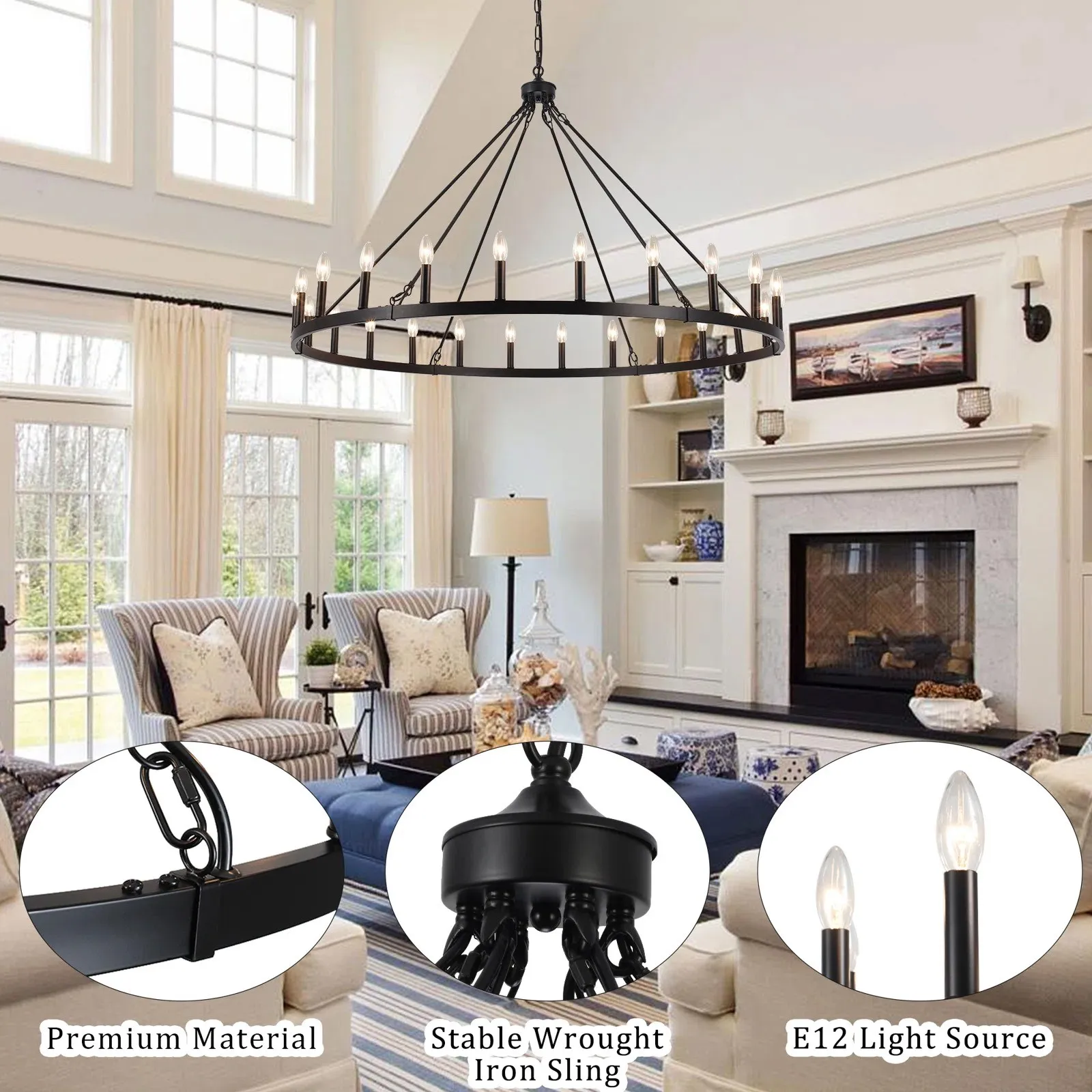 Raeth Farmhouse 24 Lights Wagon Wheel Candle Style Chandelier