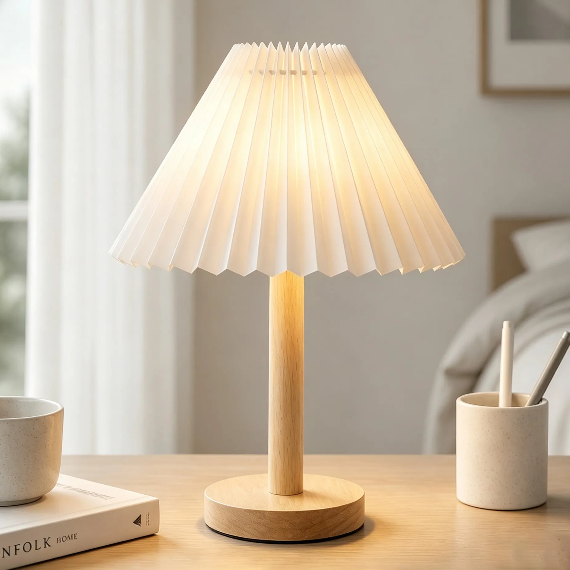 Dervish Wabi-Sabi Pleated Wooden Small Table Lamp