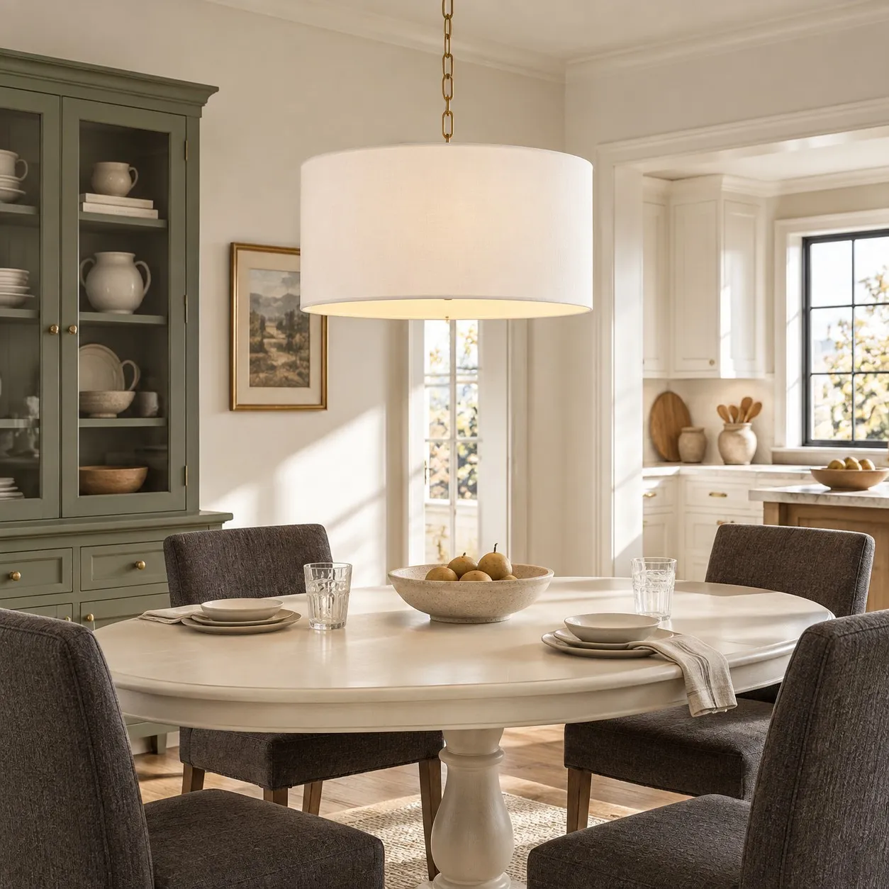 Toren Modern White Linen Drum Pendant Light