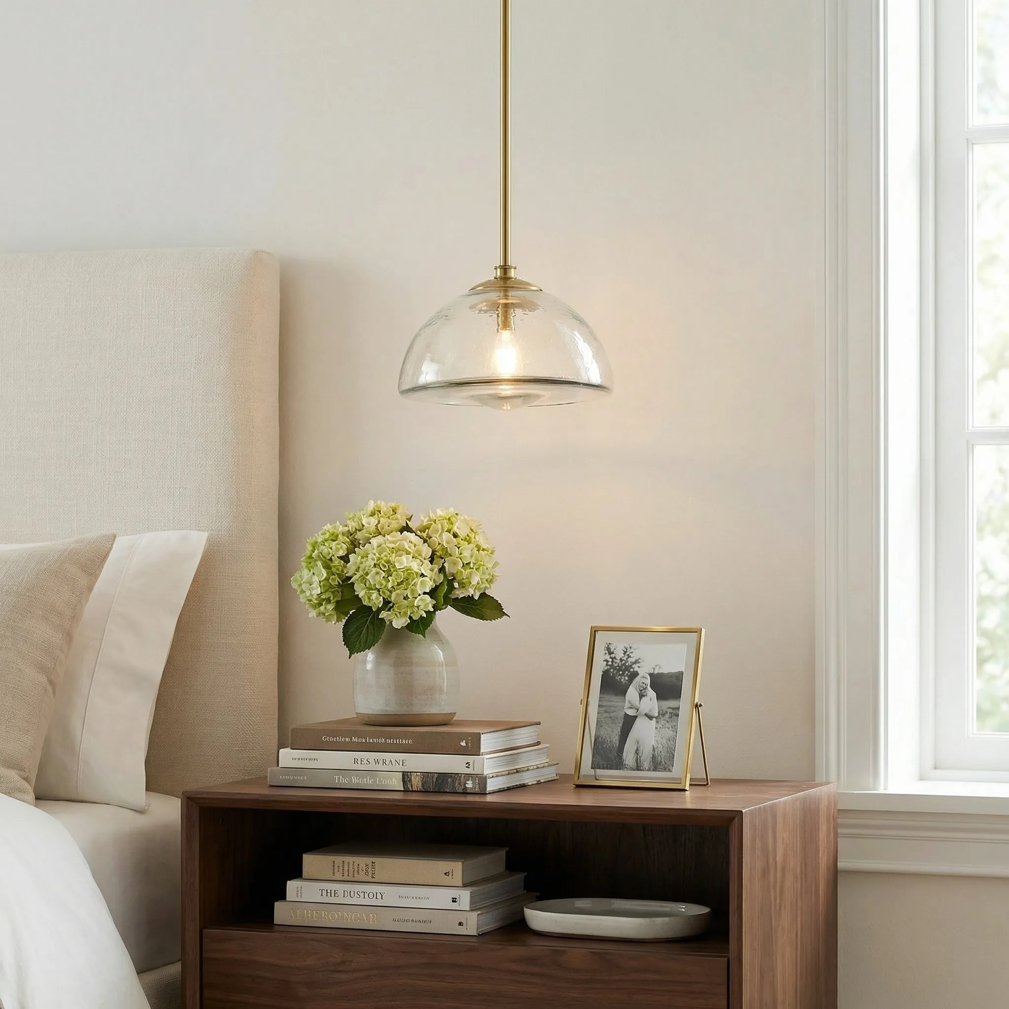 Brenna Modern Brass Cast Glass Dome Pendant Light