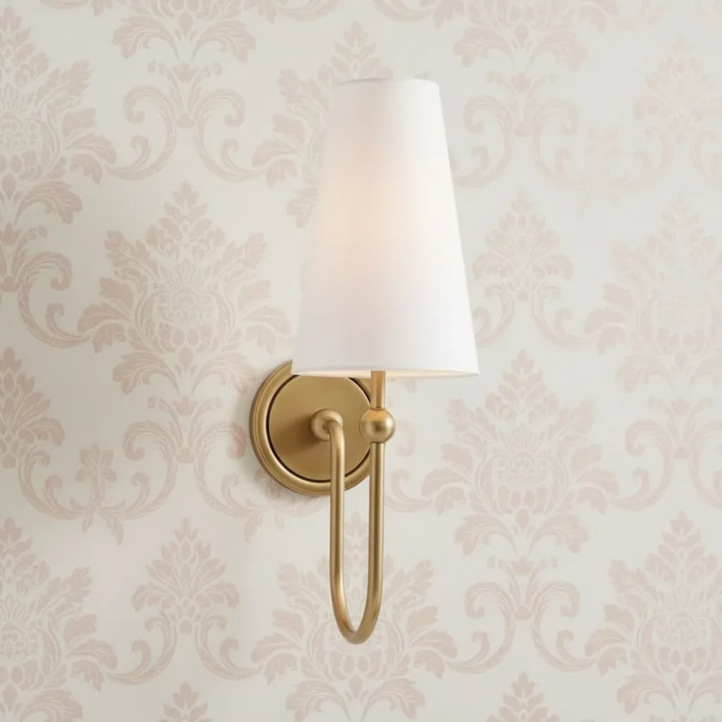 Azon Country Linen Brass Swan Neck Wall Light