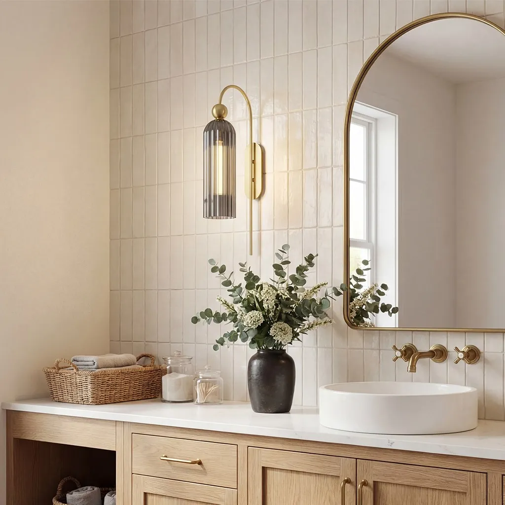 Emrys Modern Gold Fluted Glass Cylinder Sconce