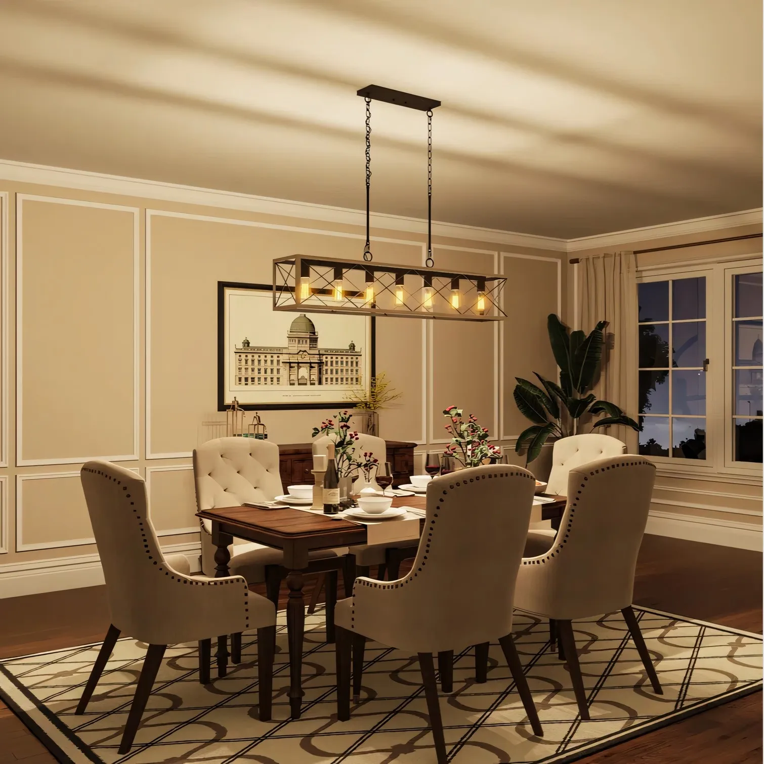 Wrylor Farmhouse 7 Light Steel Rectangle Chandelier