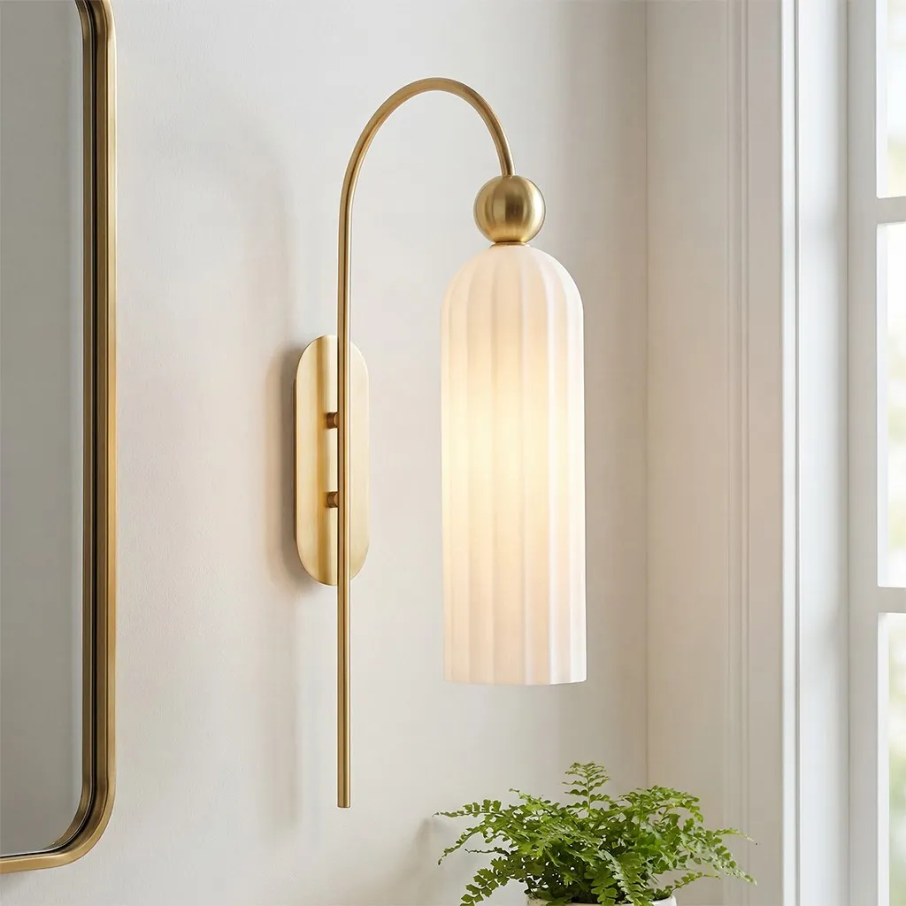 Emrys Modern Gold Fluted Glass Cylinder Sconce