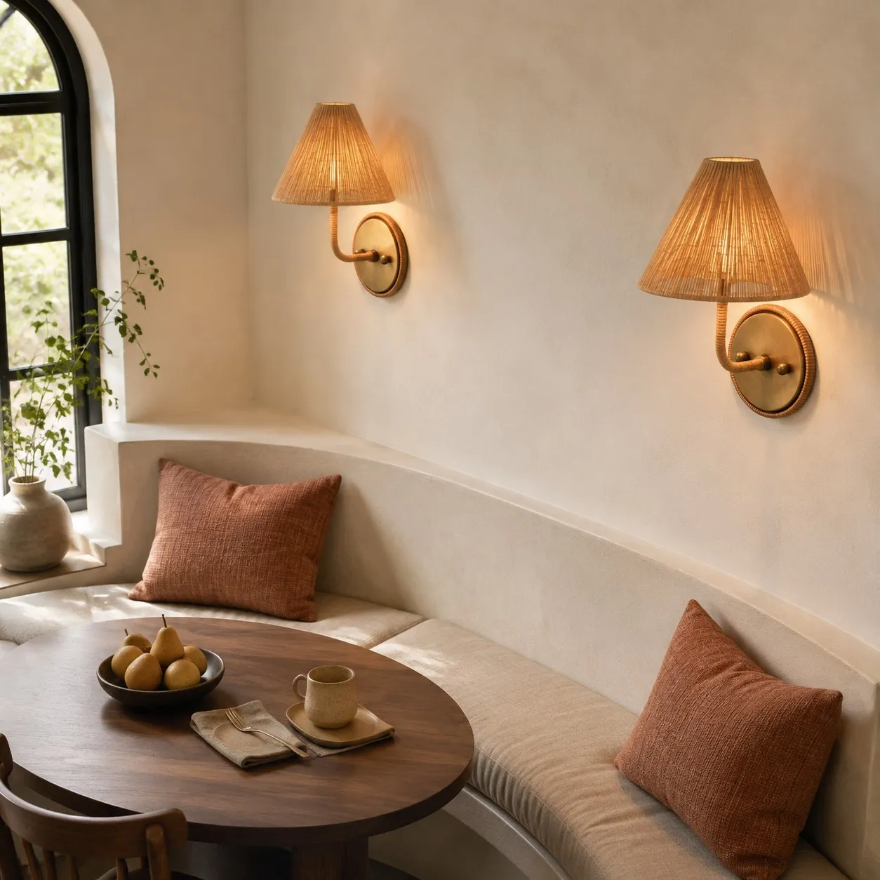 Calmyn Natural Woven Rattan Cone Wall Sconce