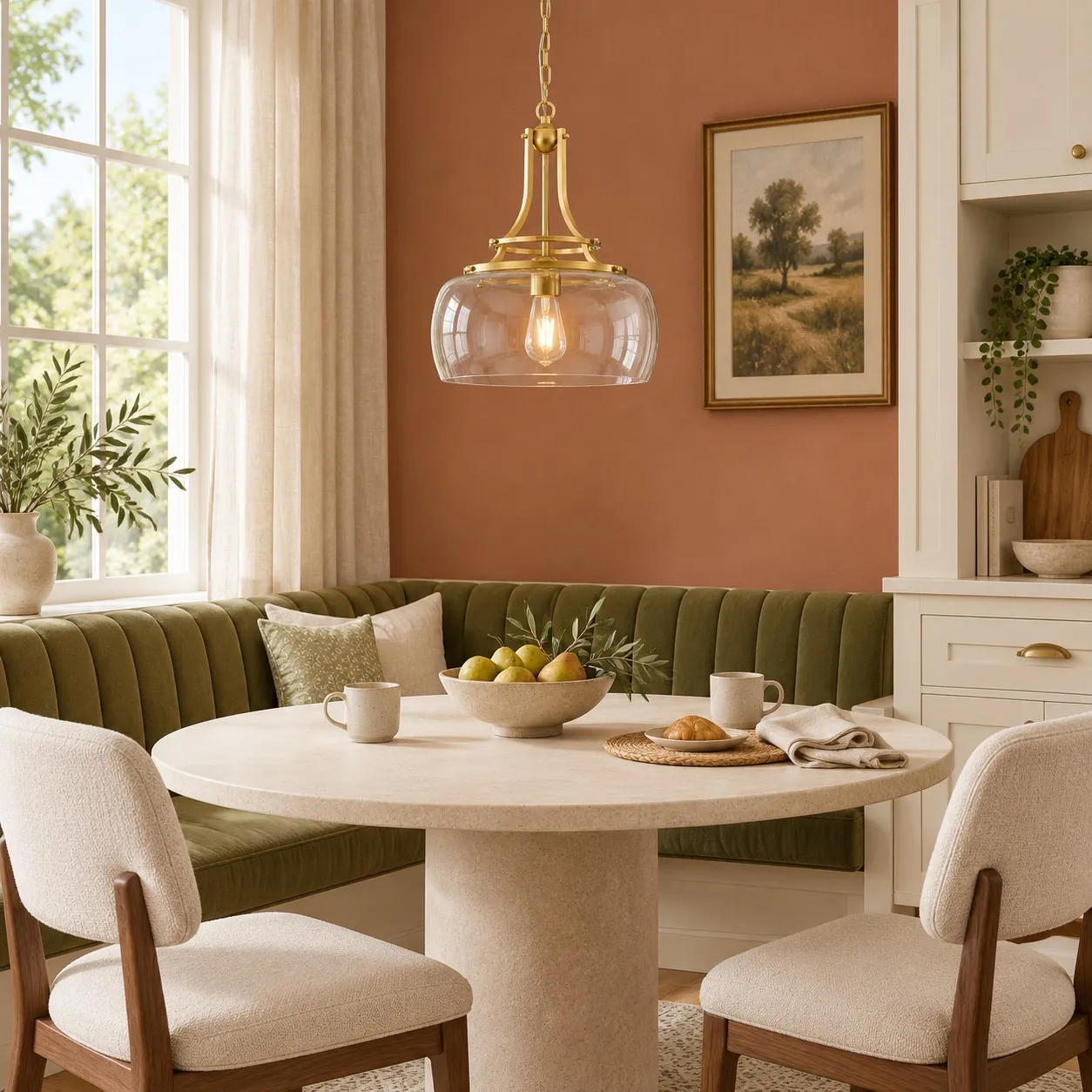Thalys Brushed Gold Clear Glass Shade Charleston Pendant Light