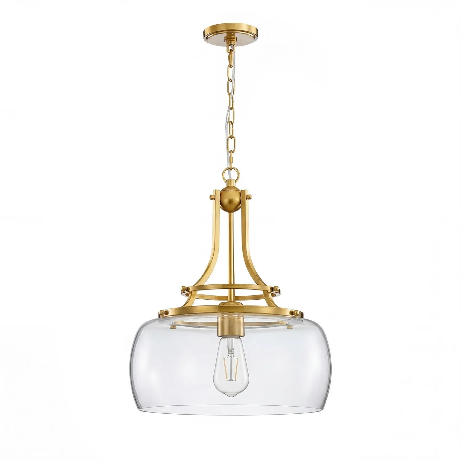 Thalys Brushed Gold Clear Glass Shade Charleston Pendant Light