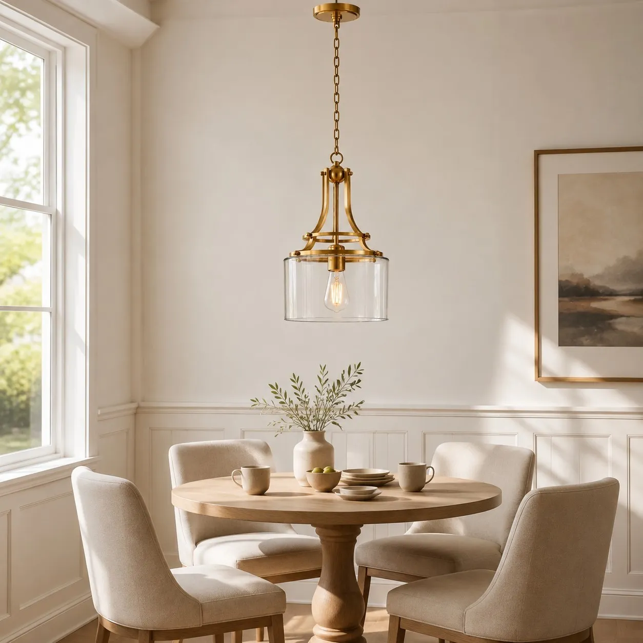 Trevor Vintage Clear Cylinder Glass Brass Chain Pendant Light