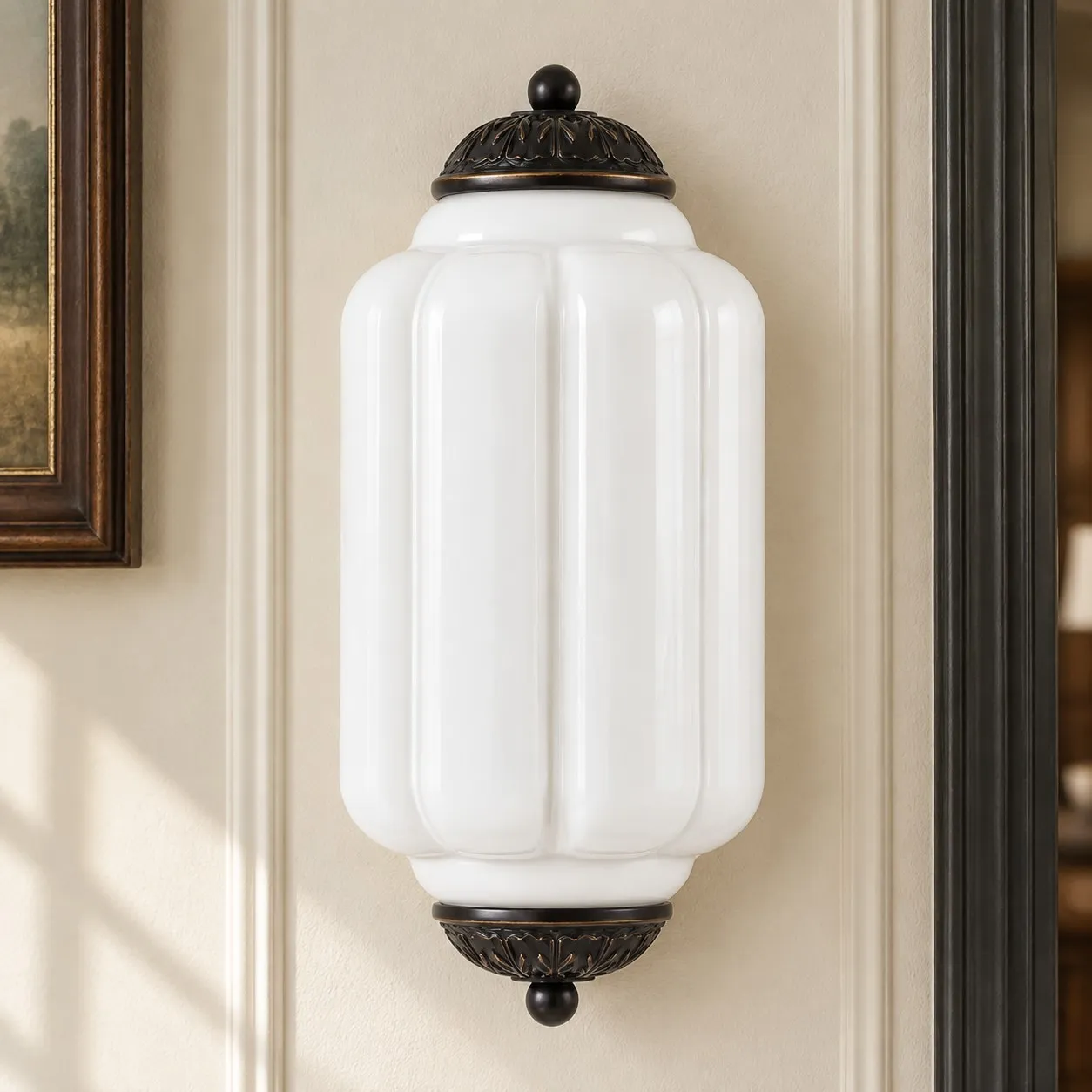 Michael Vintage Eloise Milk Glass Flush Wall Light