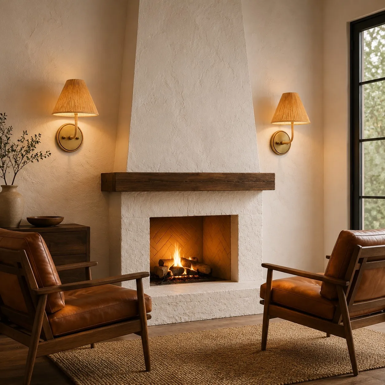 Calmyn Natural Woven Rattan Cone Wall Sconce