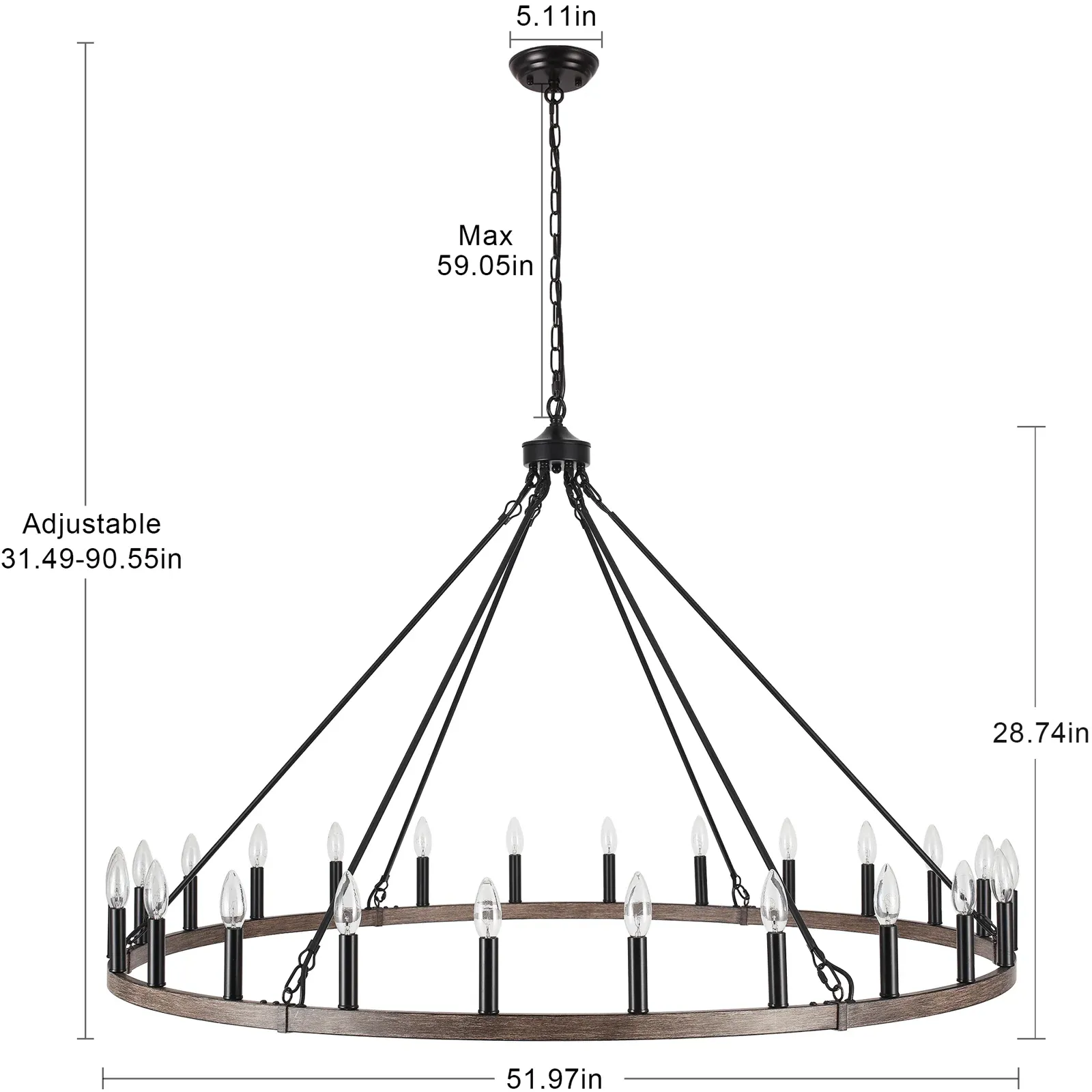 Raeth Farmhouse 24 Lights Wagon Wheel Candle Style Chandelier