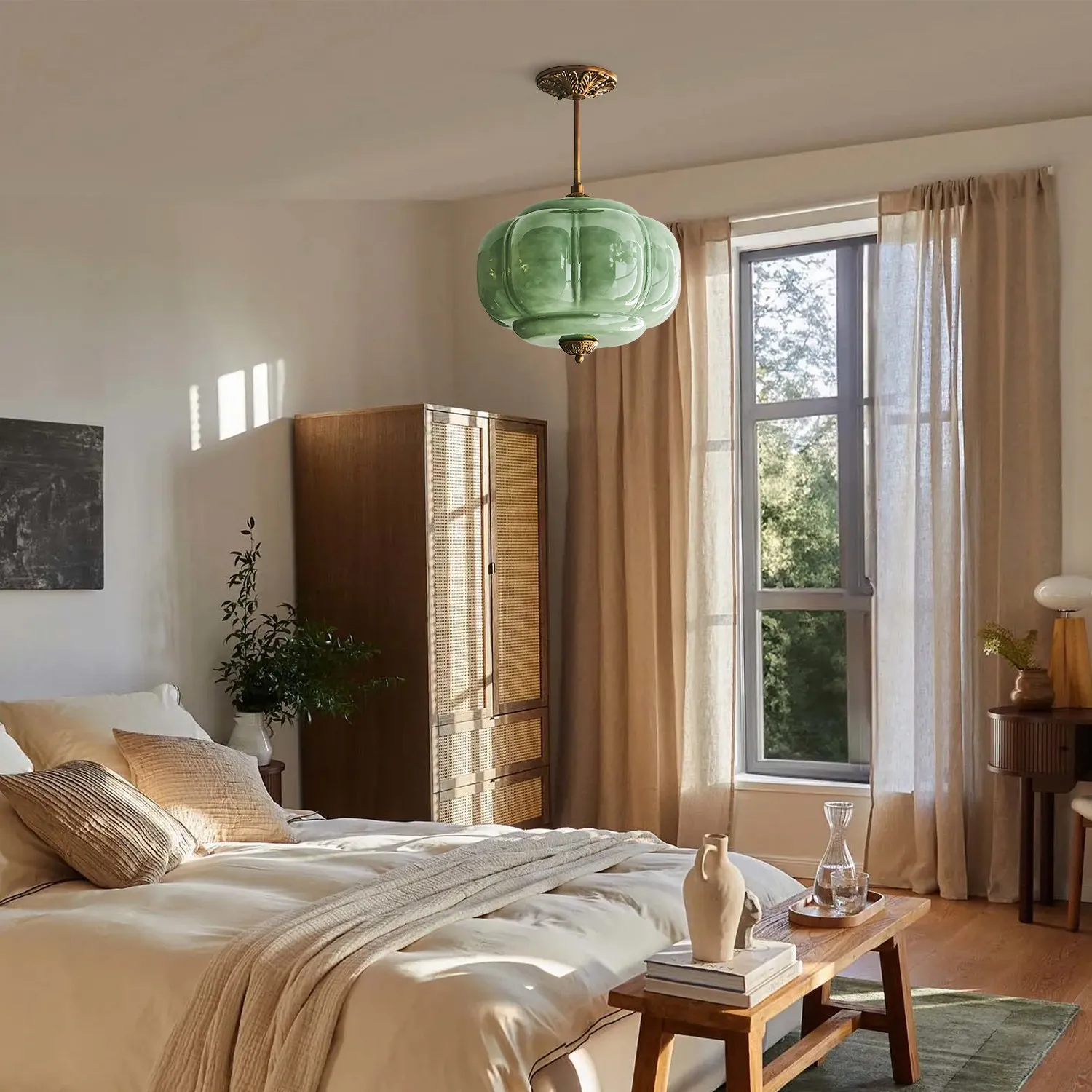 Elegant Eloise Scallop Milk Glass Semi-Flush Mount Ceiling Light - Vintage Brass Frame and Pumpkin Shape