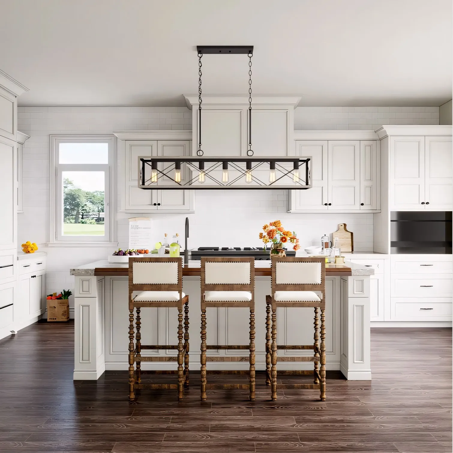 Wrylor Farmhouse 7 Light Steel Rectangle Chandelier