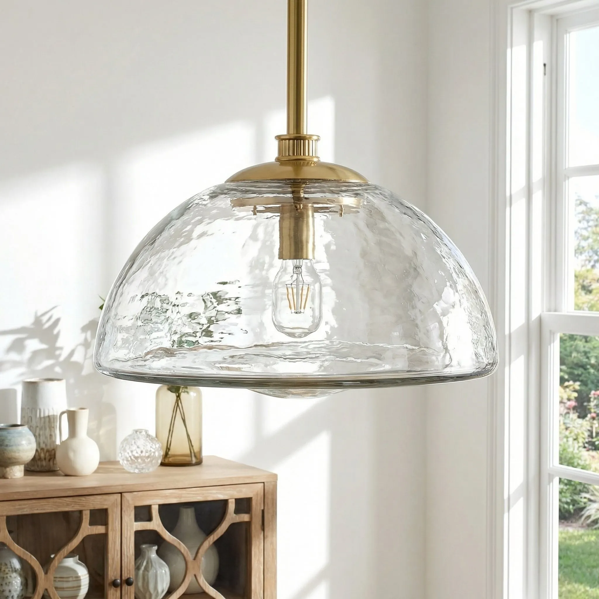 Brenna Modern Brass Cast Glass Dome Pendant Light