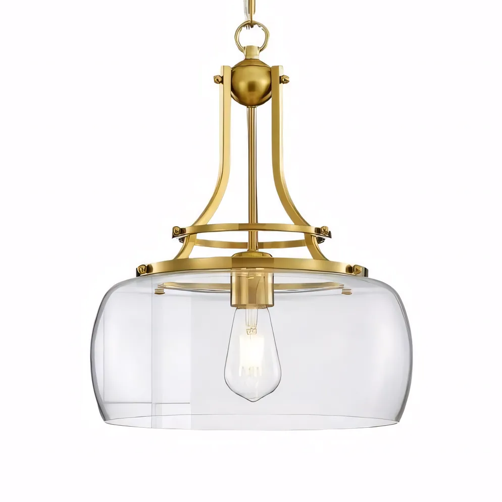 Thalys Brushed Gold Clear Glass Shade Charleston Pendant Light