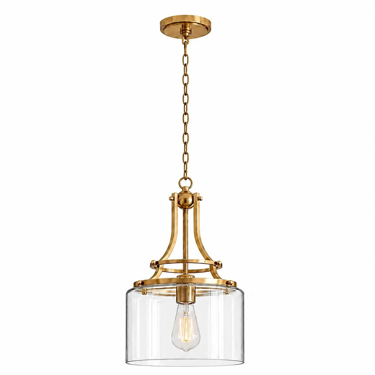 Trevor Vintage Clear Cylinder Glass Brass Chain Pendant Light