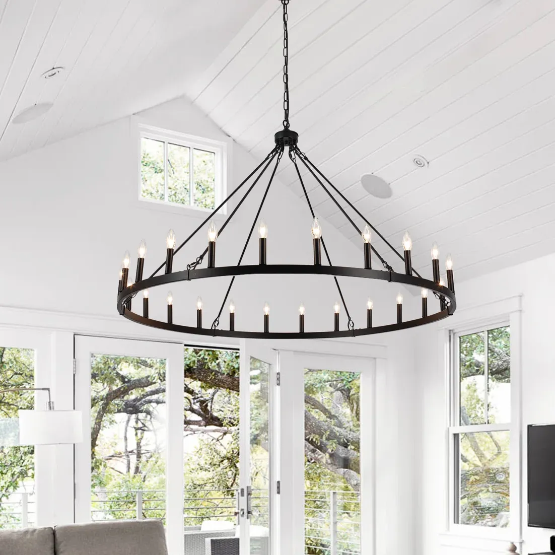 Raeth Farmhouse 24 Lights Wagon Wheel Candle Style Chandelier