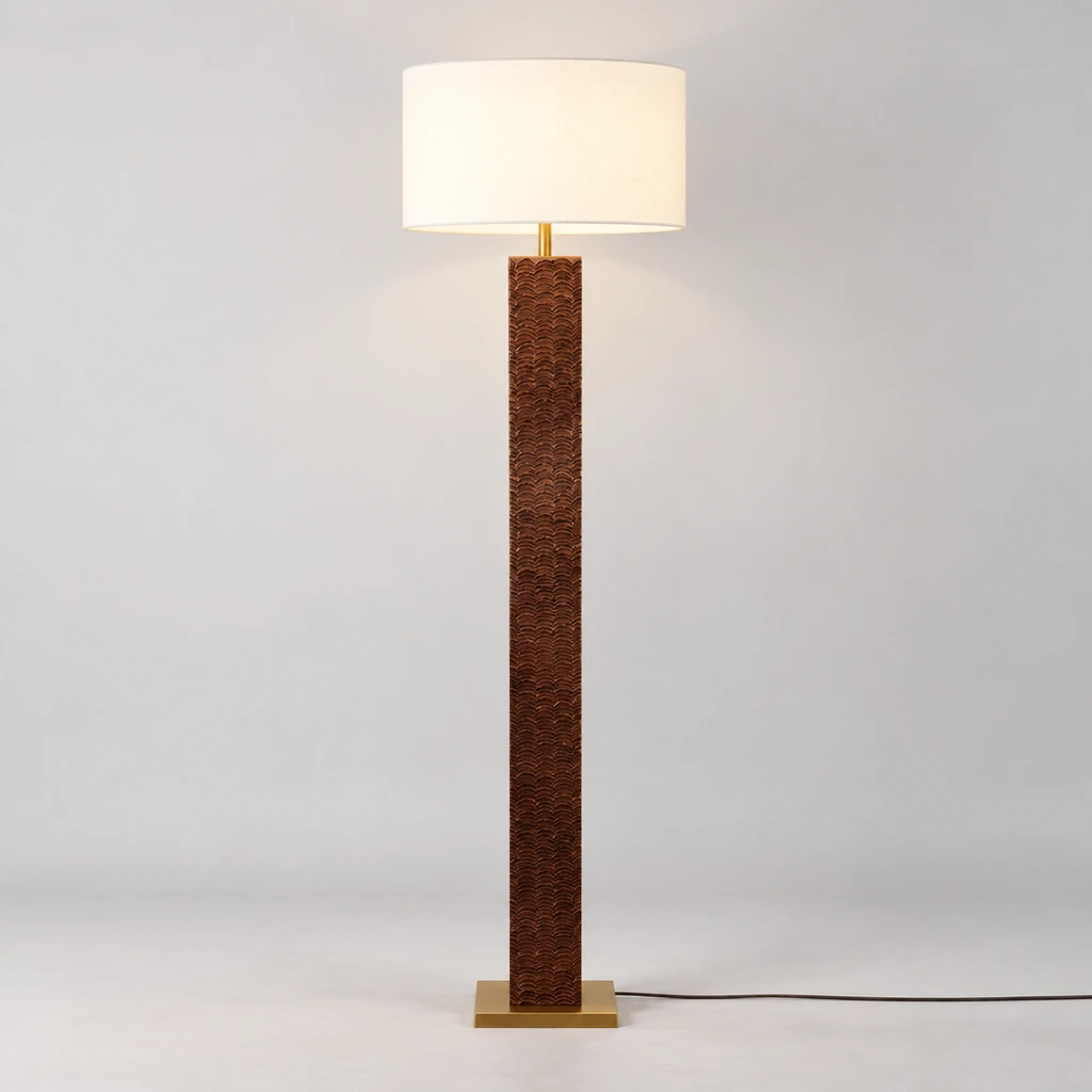 Nora floor lamp softly illuminated in a neutral studio