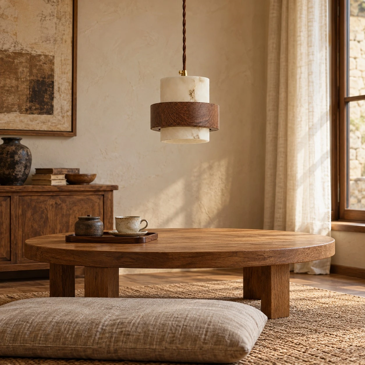 Pendant over a low coffee table