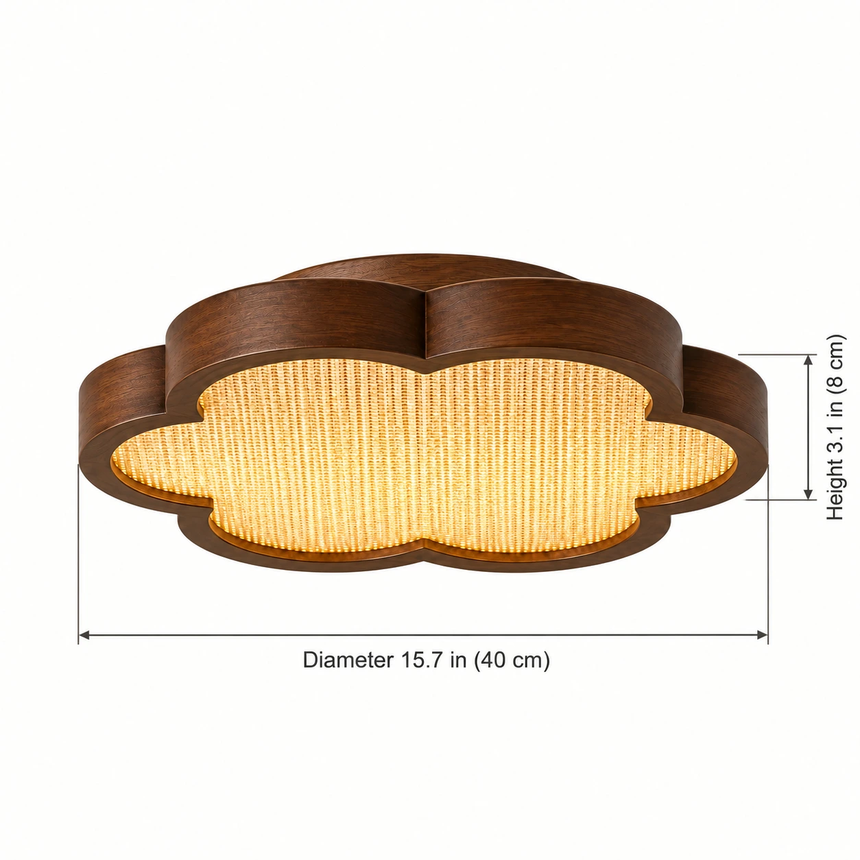 15.7 inch, 40 centimeter diameter and 3.1 inch, 8 centimeter height