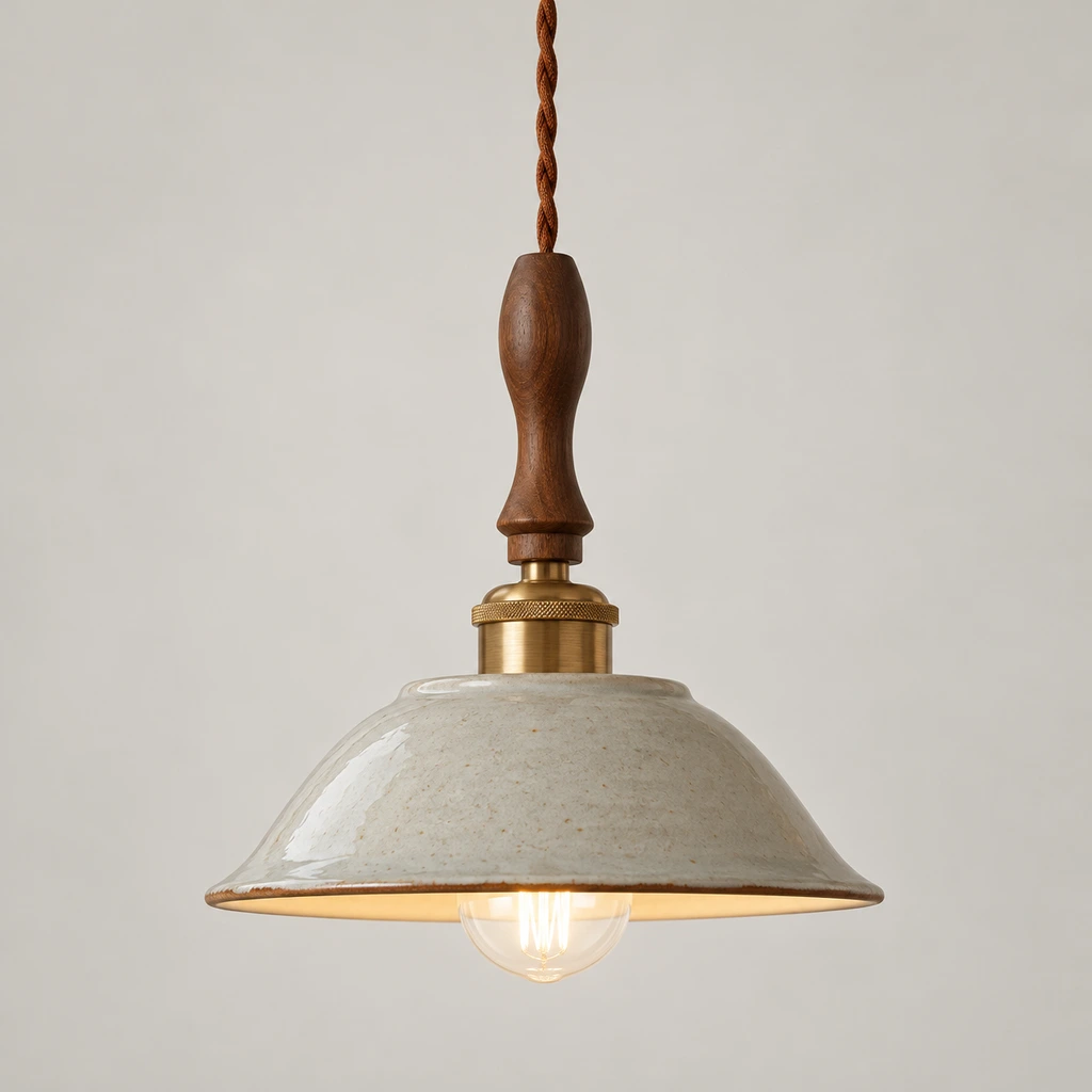 Shade rim, wood stem and cord detail