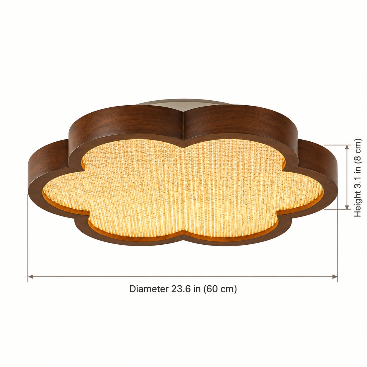 23.6 inch, 60 centimeter diameter and 3.1 inch, 8 centimeter height