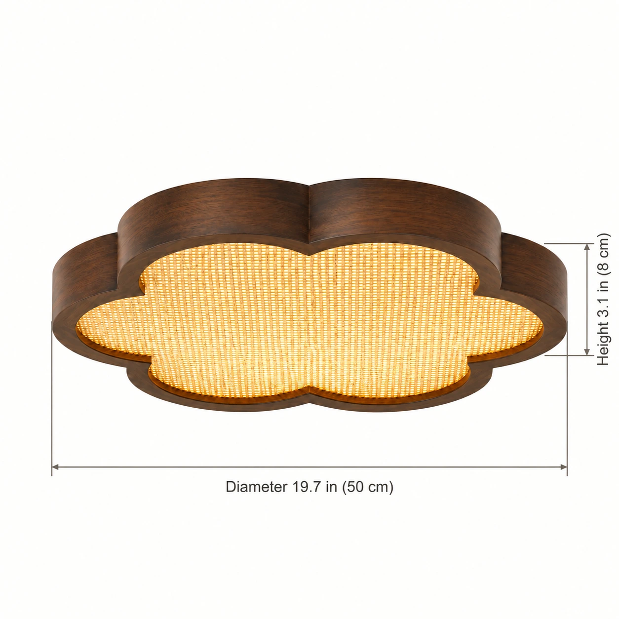 19.7 inch, 50 centimeter diameter and 3.1 inch, 8 centimeter height