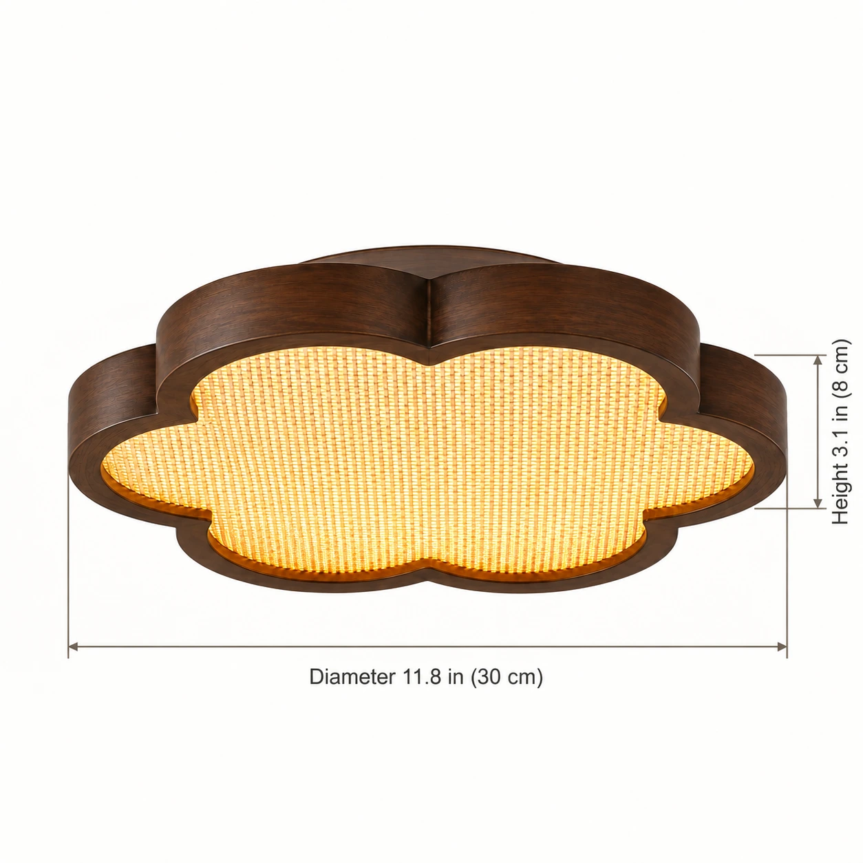 11.8 inch, 30 centimeter diameter and 3.1 inch, 8 centimeter height