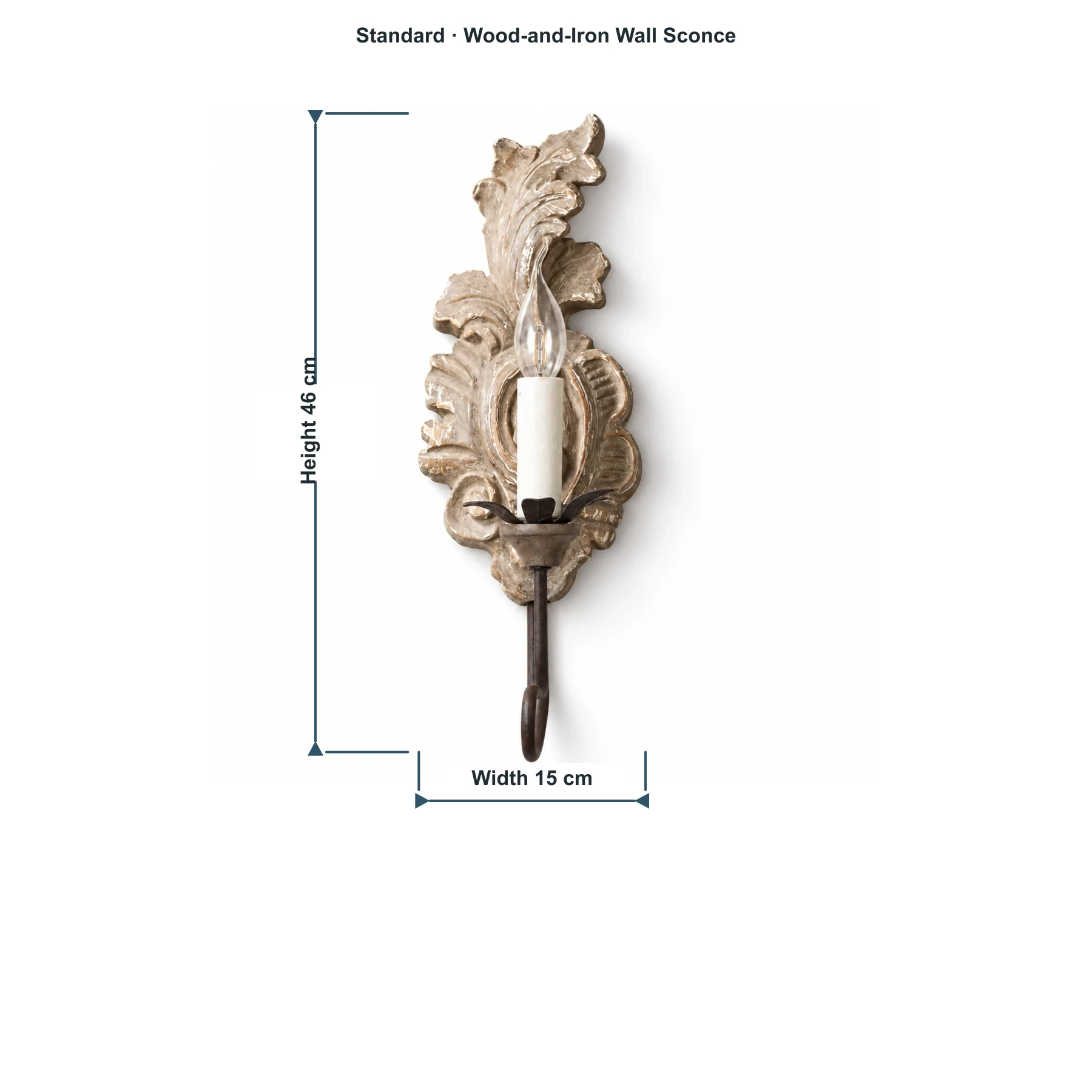 Standard wall sconce dimension graphic · Width 15 cm · Height 46 cm